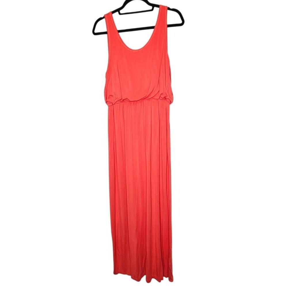 Yala‎ Womens M Reddish Orange Maxi Dress Bamboo Viscose Blend Sleeveless Drapey